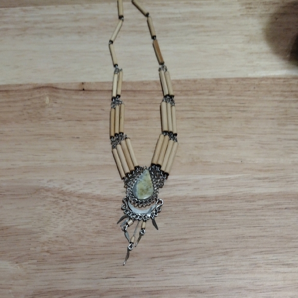 Bohemian Silver and Tan Necklace - Picture 1 of 5